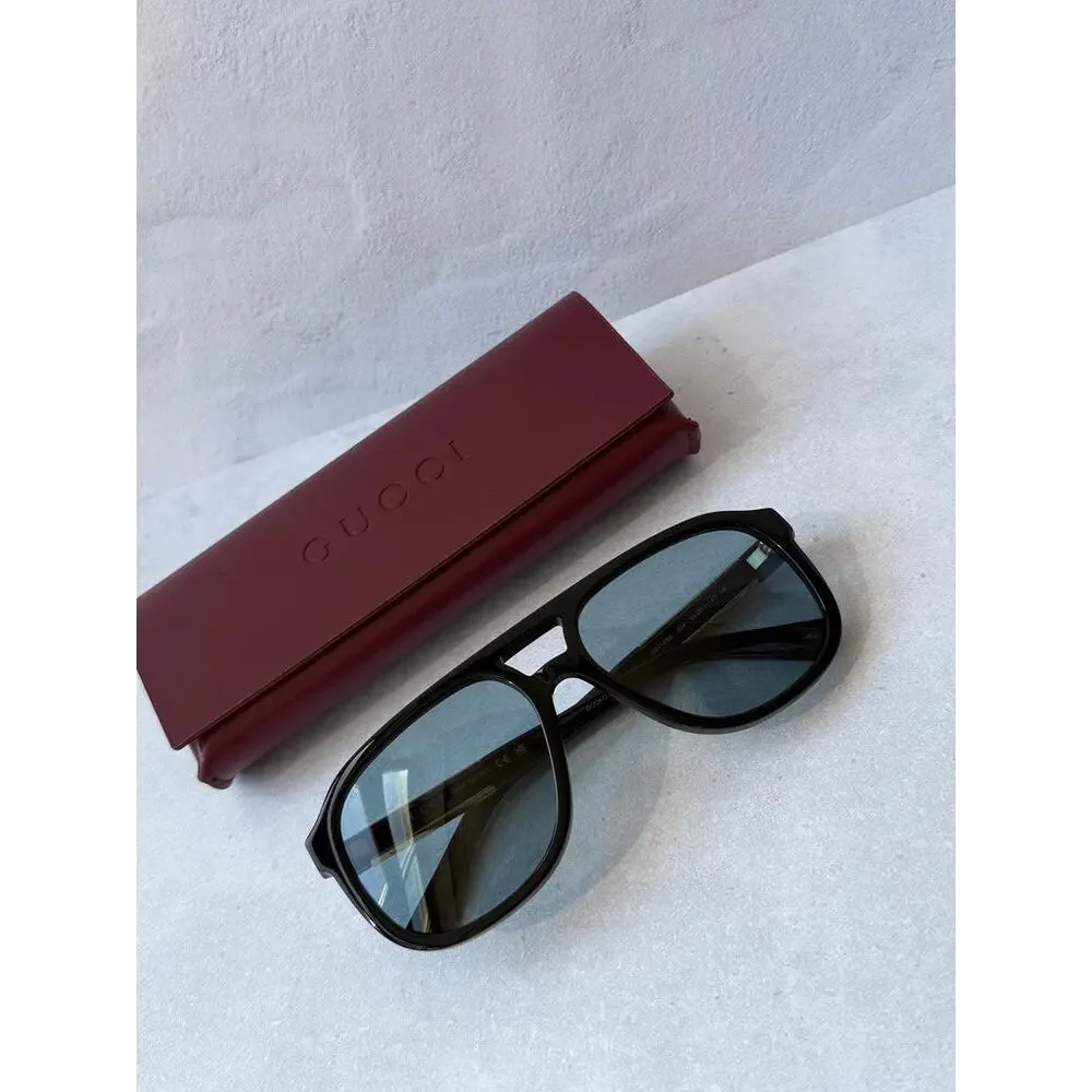 NEW Gucci GG1188S Black Blue Gold Logo Aviator Sunglasses